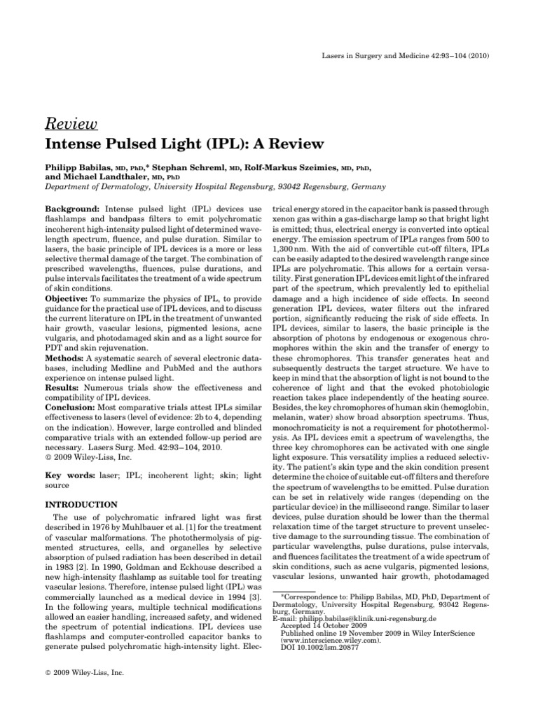 Intense Pulsed Light (IPL) Overview | PDF