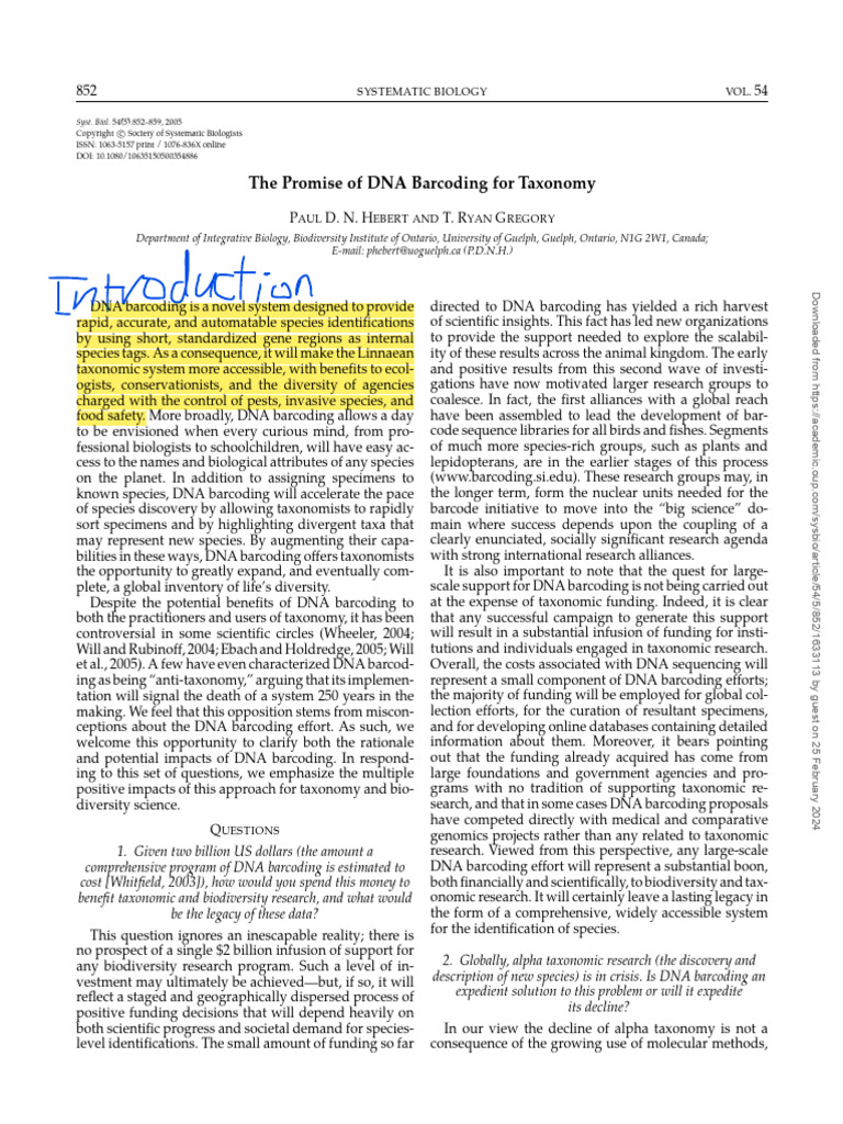 DNA Barcoding's Impact on Taxonomy | PDF | Species | Taxonomy (Biology)