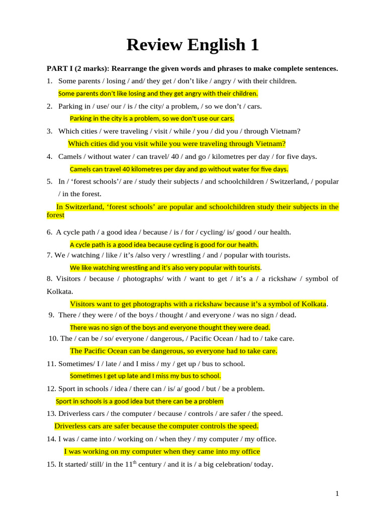 English Sentence Rearrangement Practice | PDF