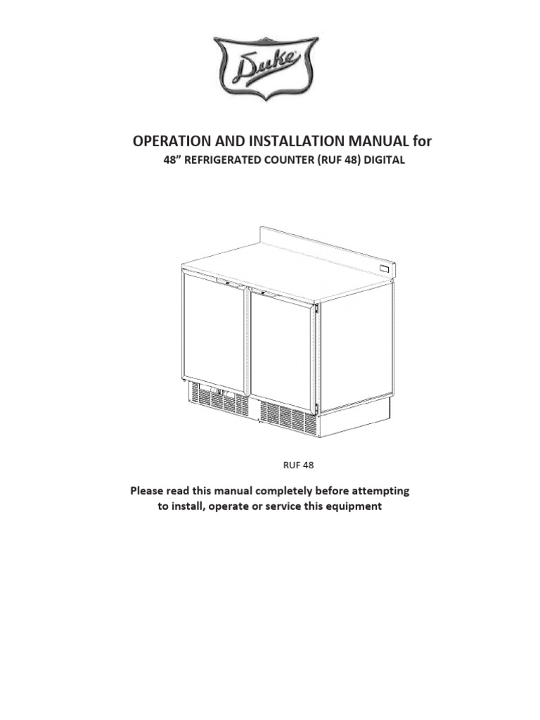 Duke RUF 48 Refrigerated Counter Manual | PDF | Corrosion | Stainless Steel