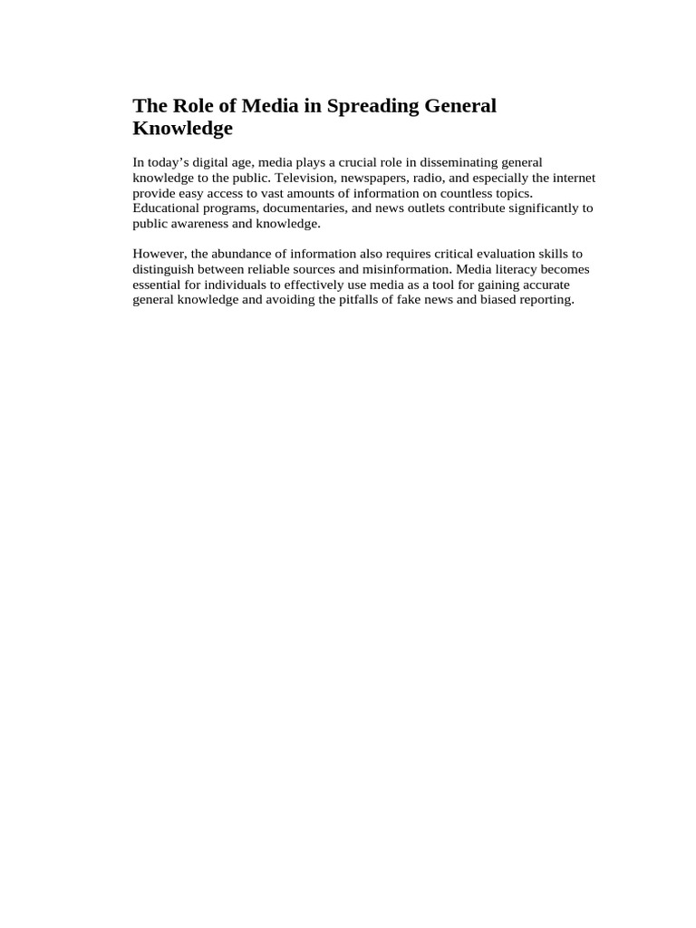 The Role of Media in Spreading General Knowledge | PDF