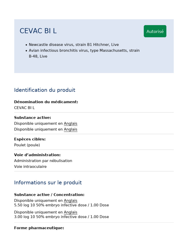 Vaccin CEVAC BI L pour volailles | PDF