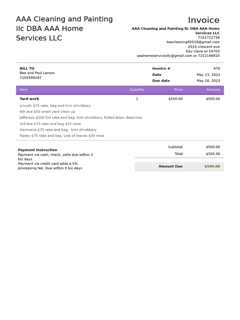 AAA Home Services Invoice #470 | PDF