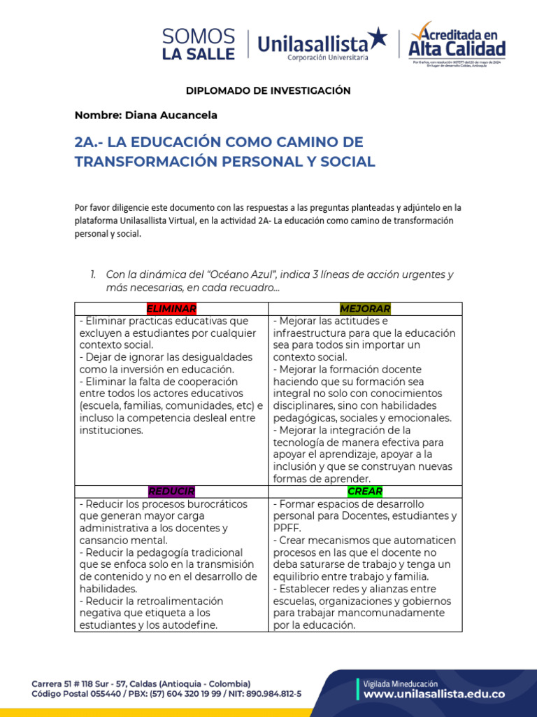 2A - La Educacion Como Camino de Transformacion Personal y Social | PDF ...