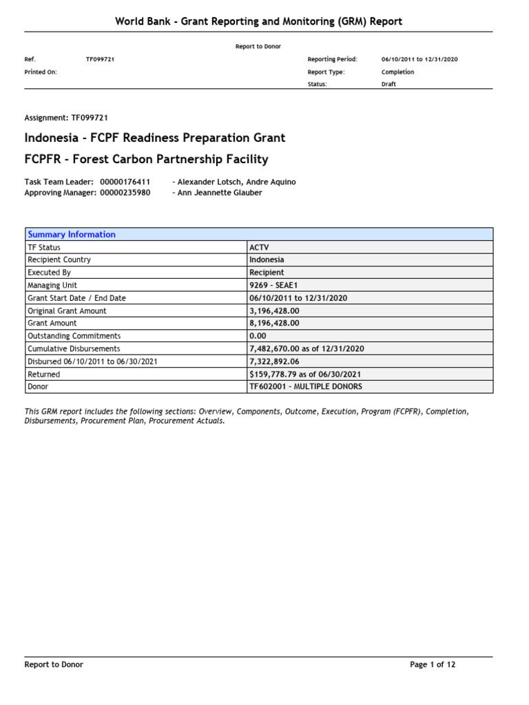 FCPF Indonesia GRM Completion Report Final 2021 | PDF | Natural Environment