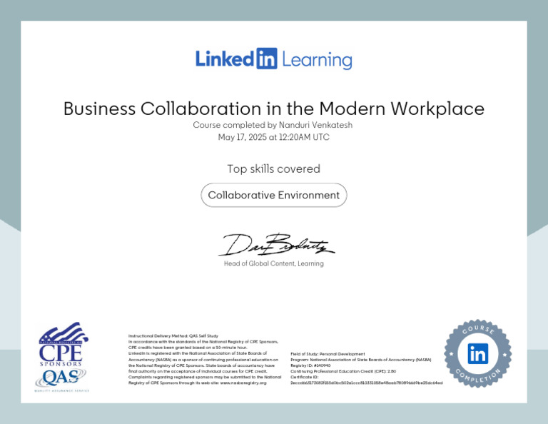 CertificateOfCompletion - Business Collaboration in The Modern ...