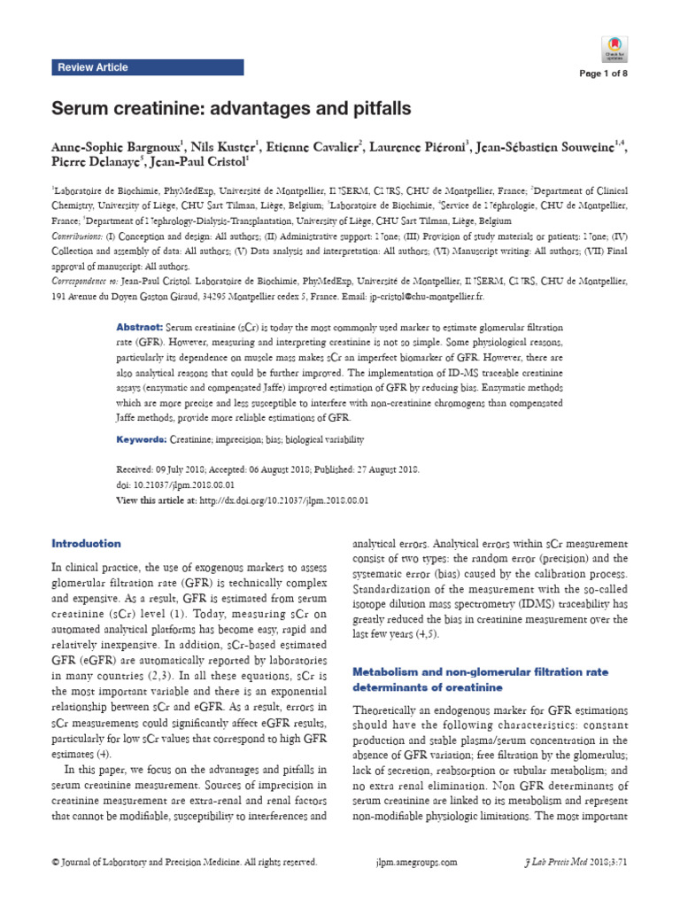 Serum Creatinine Measurement Insights | PDF | Creatinine | Kidney