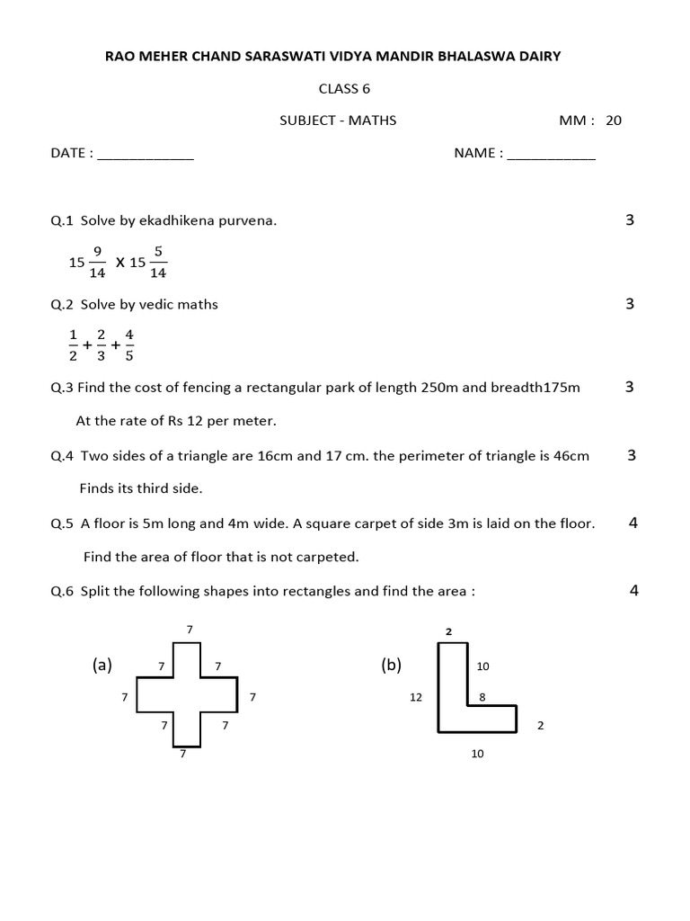 Class 6 Maths Annual Exam Paper | PDF