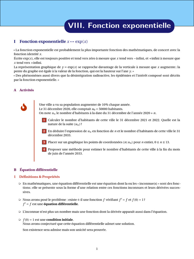 Fonction exponentielle et ses propriétés | PDF | Fonction ...