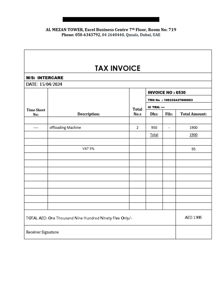 Heavy Equipment Rental Invoice - Dubai | PDF