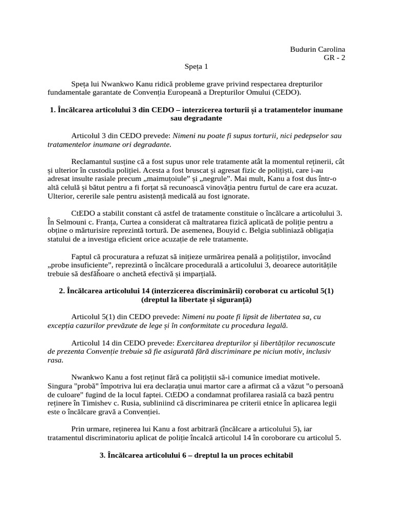 Testul 1 CEDO | PDF