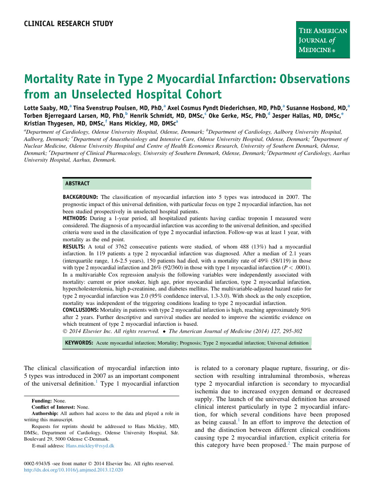 Mortality Rate in Type 2 Myocardial Infarction Ob | PDF | Myocardial ...