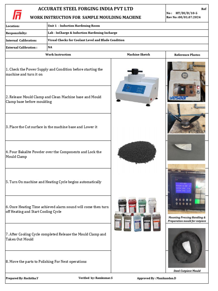 Work Instruction for Sample Moulding Machine | PDF