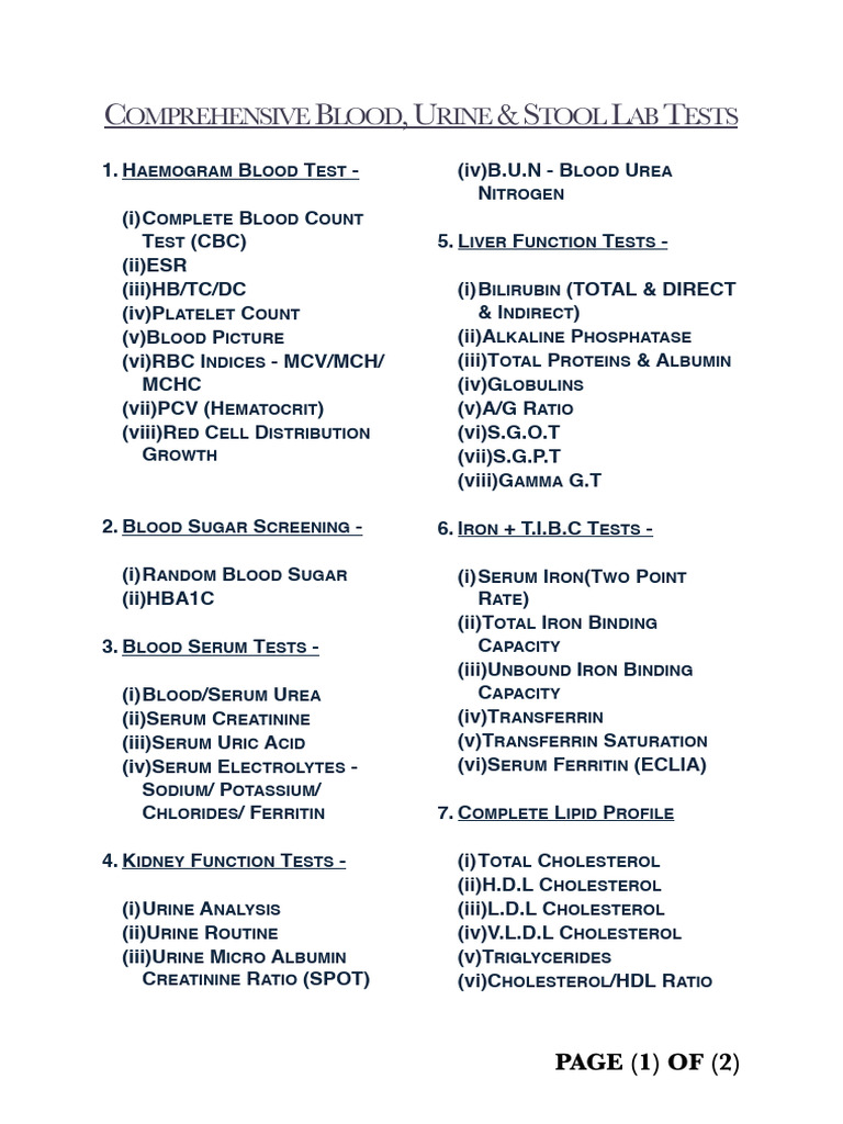 Comprehensive Lab Tests Overview | PDF