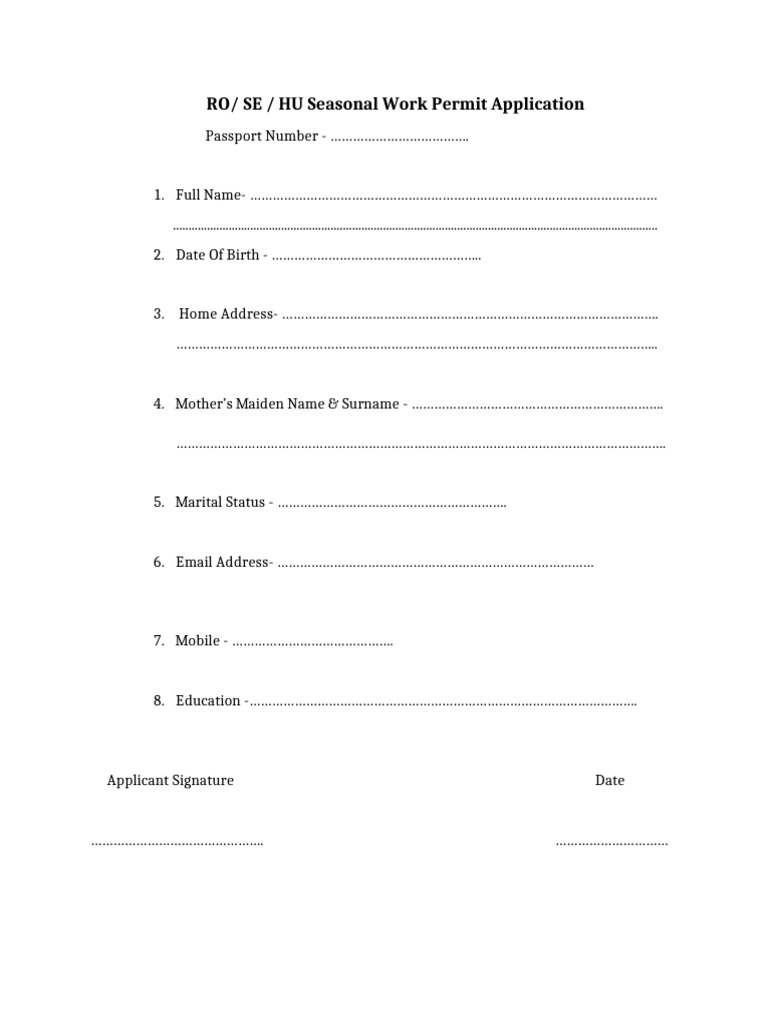 Seasonal Work Permit Application Form | PDF