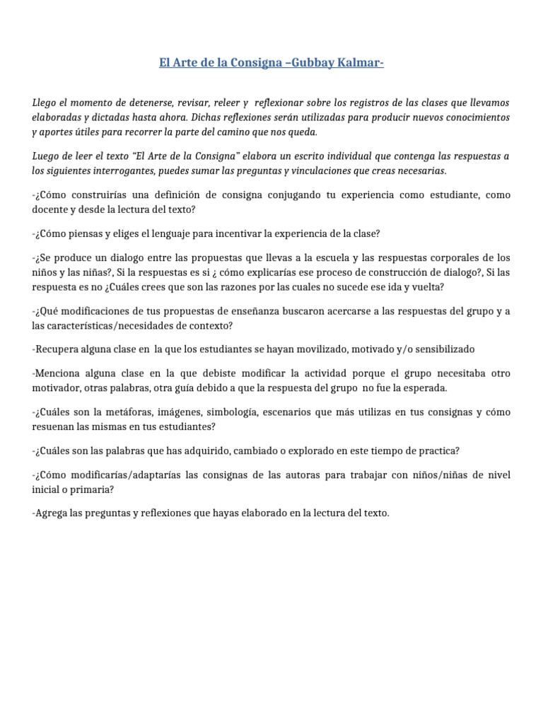 Reflexiones sobre la Consigna Educativa | PDF