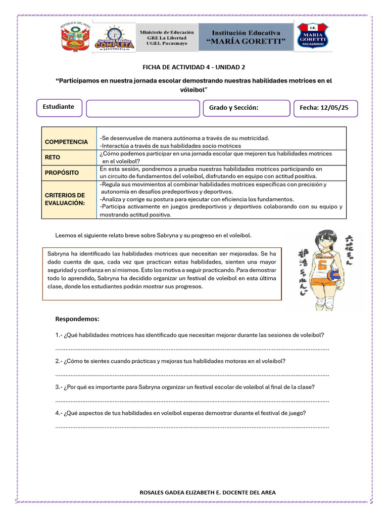 Ficha Actividad 4 - Unidad 2 Tercero y Cuarto Año | PDF | Aprendizaje ...