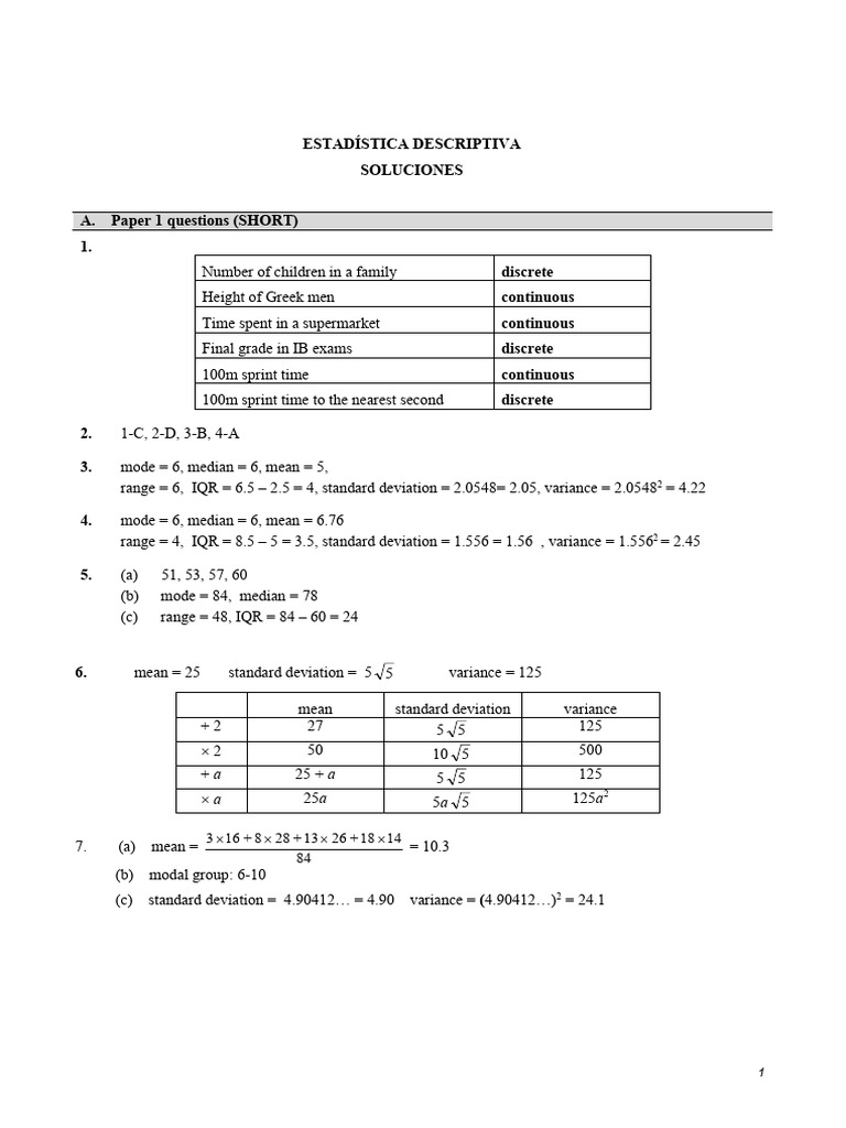 Guia 1 Descriptive Statistics Sol | PDF | Mathematics | Statistical Theory