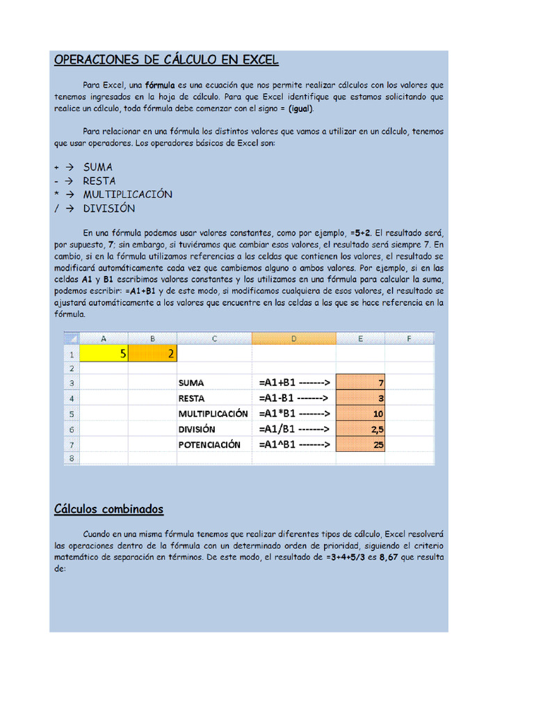 Insertar Operacion en Excel | PDF