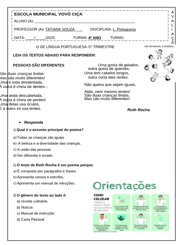 Avaliação de Língua Portuguesa 4º Ano | PDF