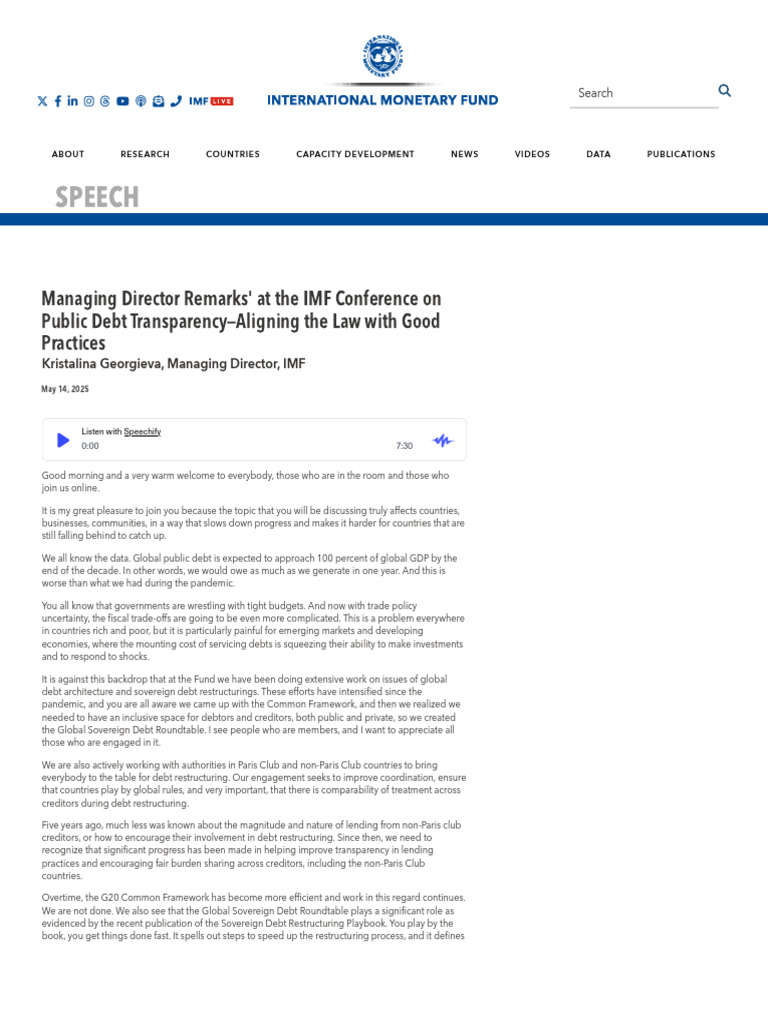 Managing Director Remarks' at The IMF Conference On Public Debt ...