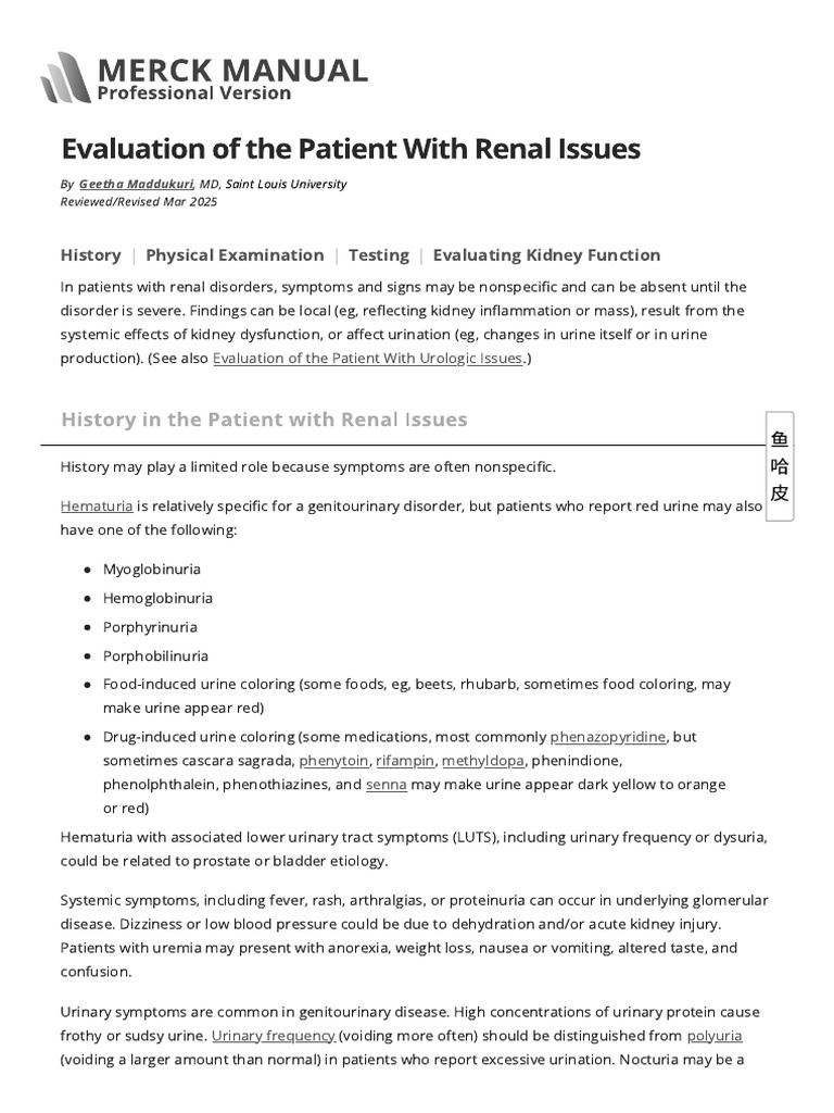 Kidney - Disease - Merck Manual - Evaluation of The Patient With Renal ...