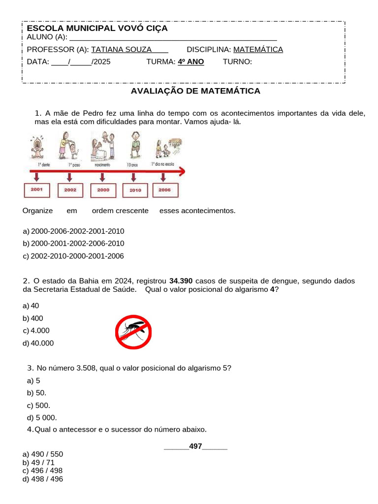 Prova Matematica 4º Ano | PDF