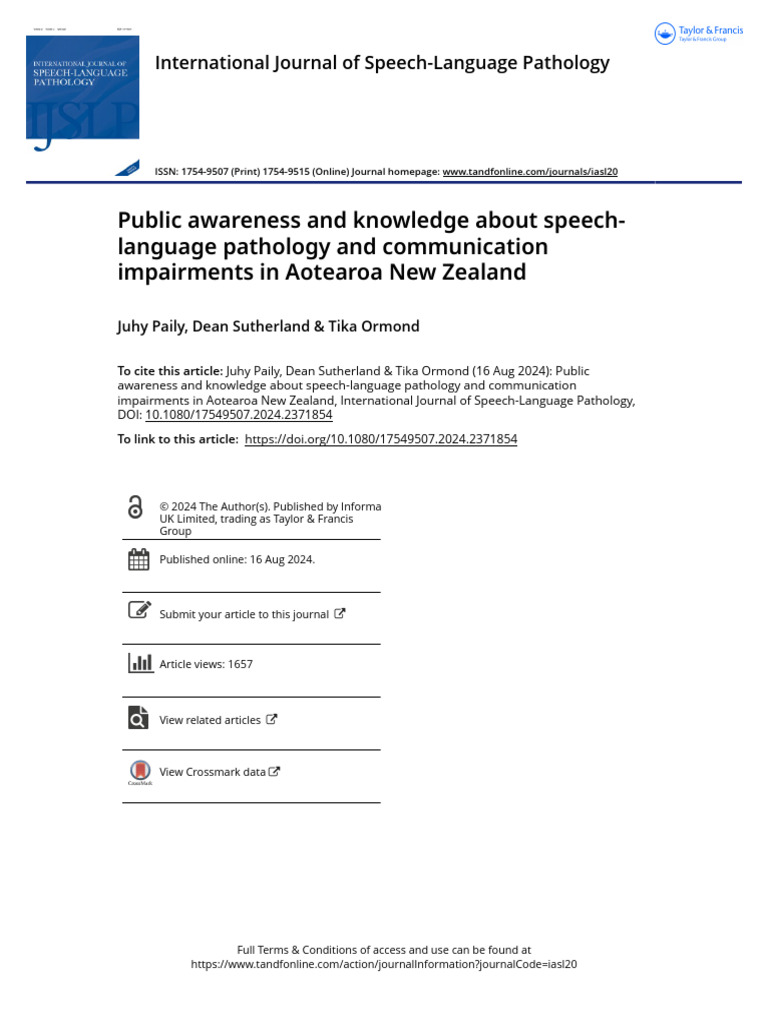 Public awareness and knowledge about speech-language pathology and ...