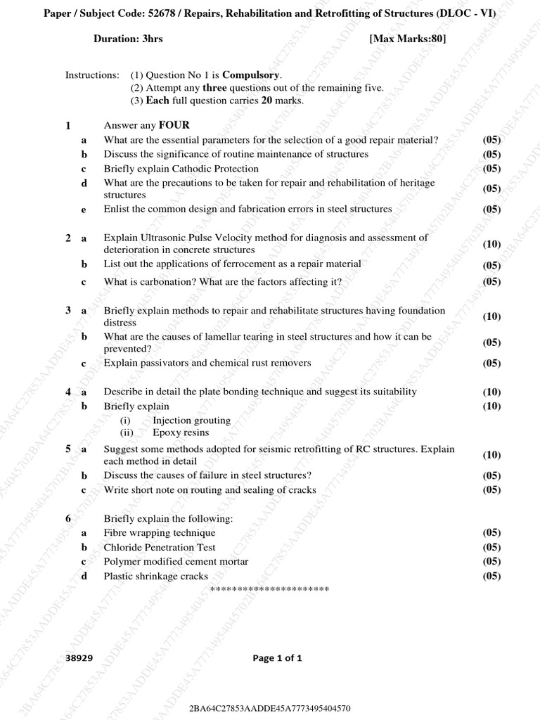 Repair and Rehabilitation Techniques Exam | PDF