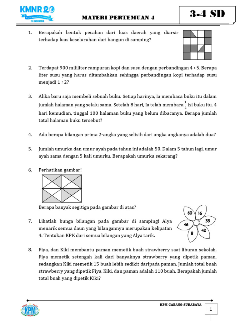 Soal Matematika Kelas 3 SD Semester 1 | PDF