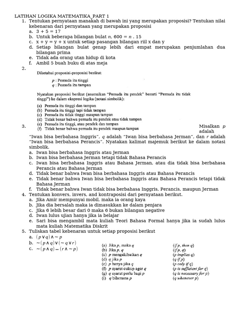 Latihan Logika Matematika - Part 1 | PDF