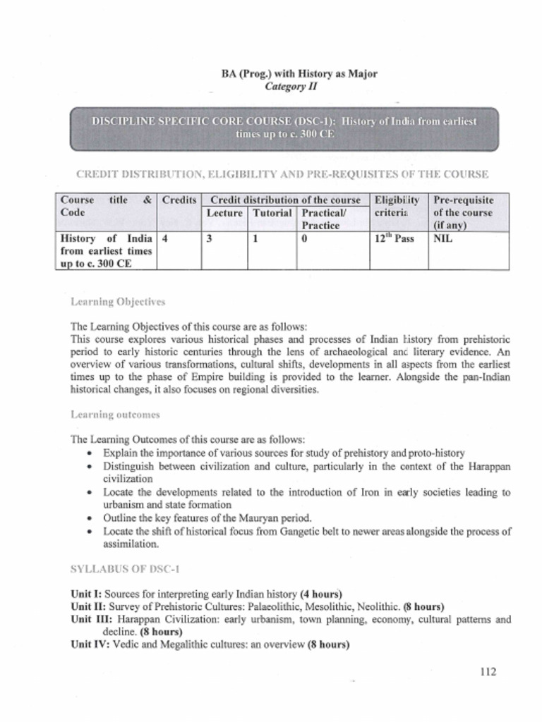 History Major Sem 1 Syllabus-1 | PDF