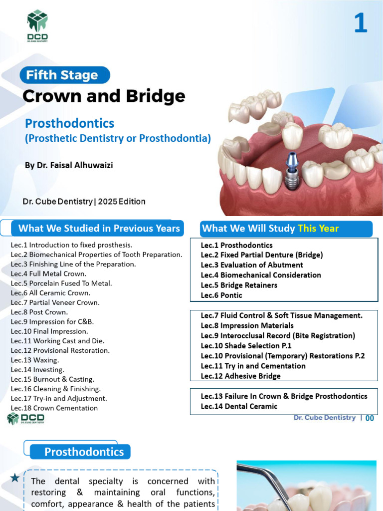 Overview of Prosthodontics Branches | PDF | Dental Implant | Dentistry ...