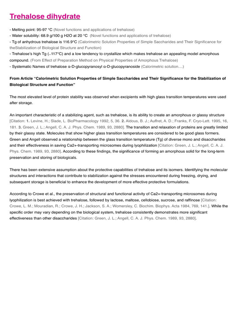 Trehalose Dihydrate Properties and Uses | PDF | Differential Scanning ...