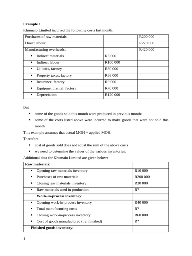 Example 1 and Solution | PDF | Cost Of Goods Sold | Inventory