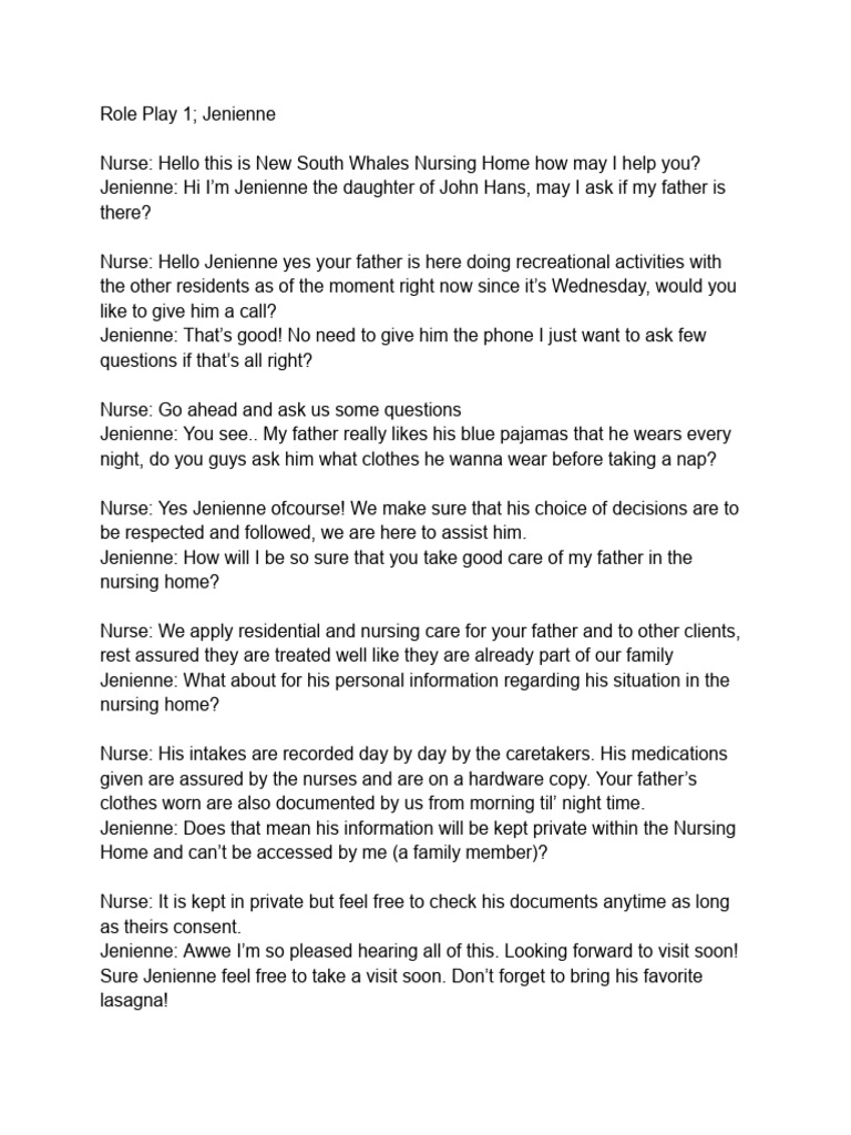 Nursing Home Care Conversation Script | PDF