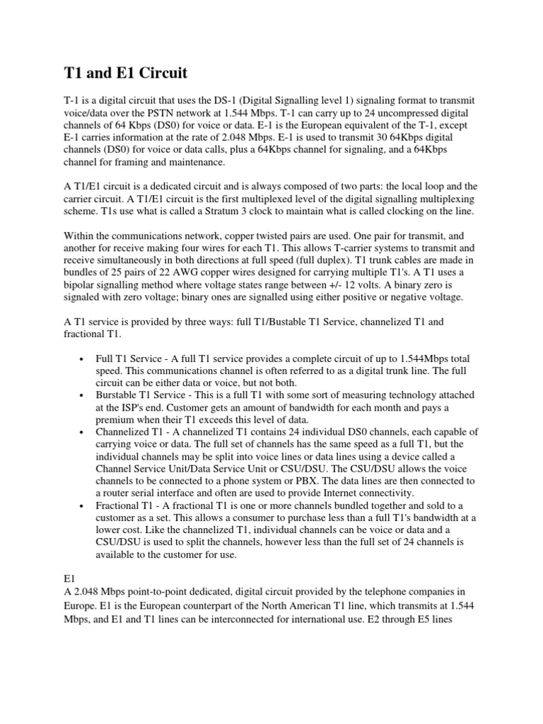 T1 & E1 Lines | PDF | Digital Subscriber Line | Public Switched ...