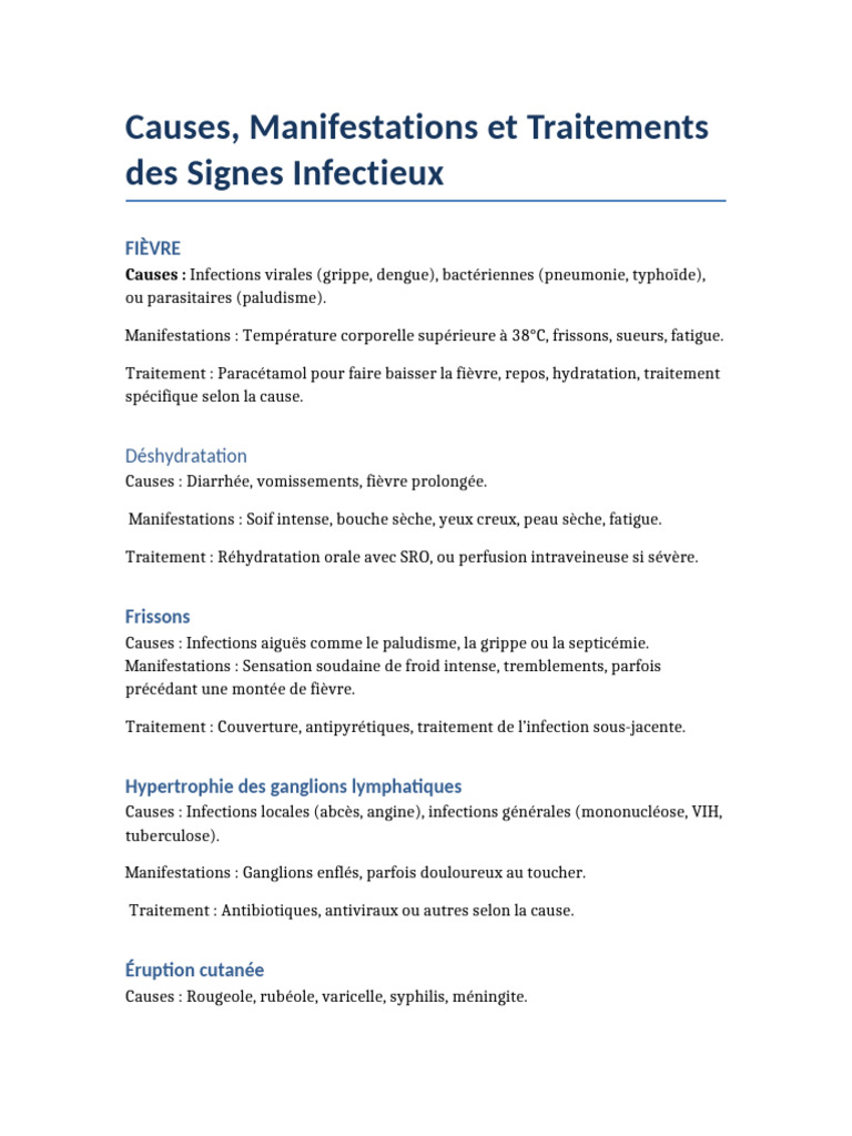 Signes Infectieux : Causes et Traitements | PDF | Infection | Méningite