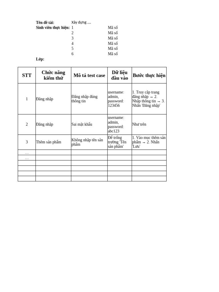 File Mẫu Test Cases | PDF