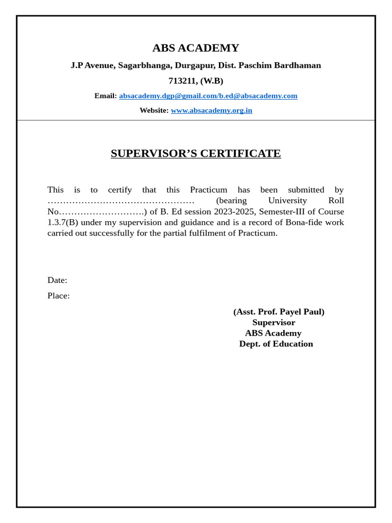 Supervisor's Update Ceritificate | PDF