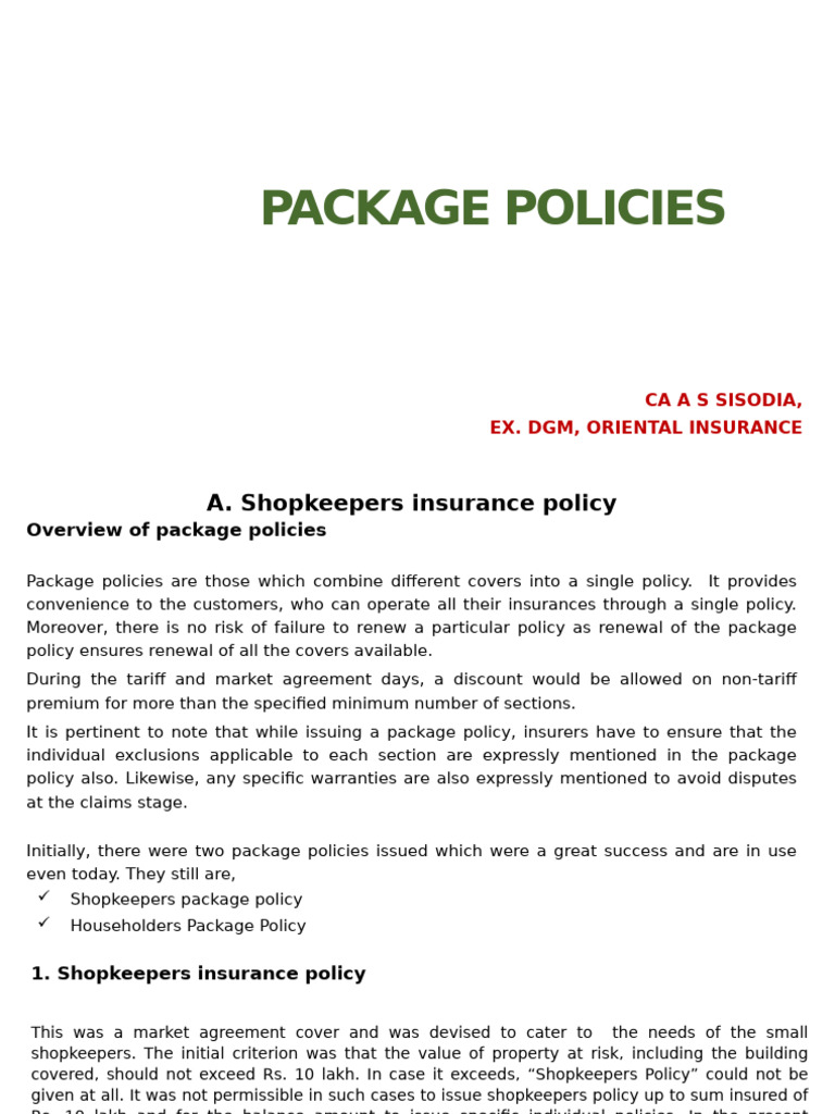 Overview of Package Insurance Policies | PDF | Insurance | Liability ...