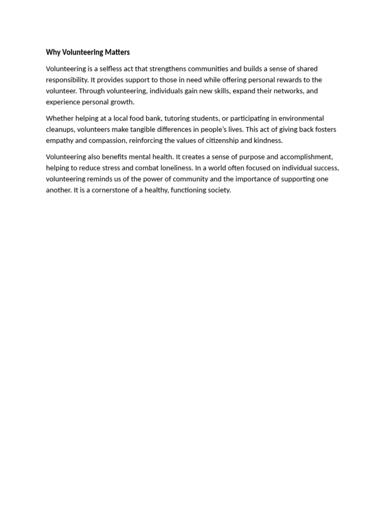 Why Volunteering Matters | PDF