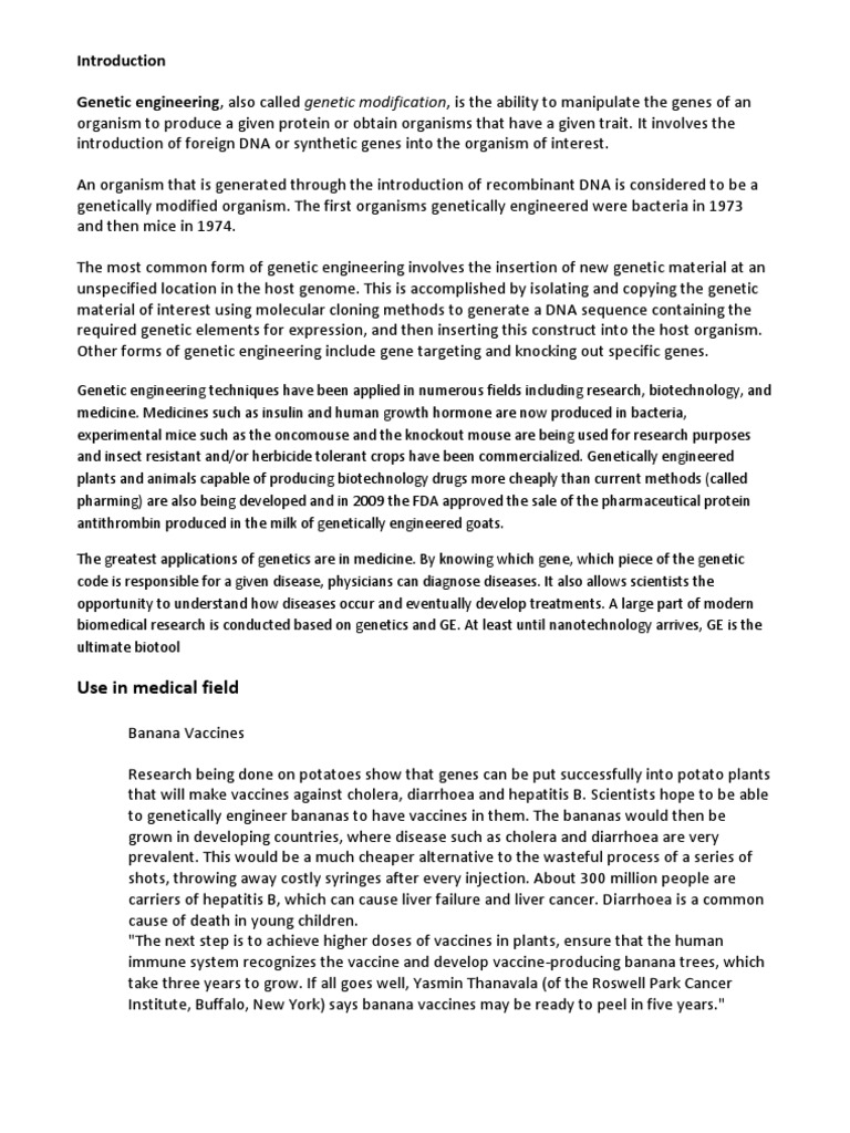 Medical Applications of Genetic Engineering | PDF | Genetic Engineering ...