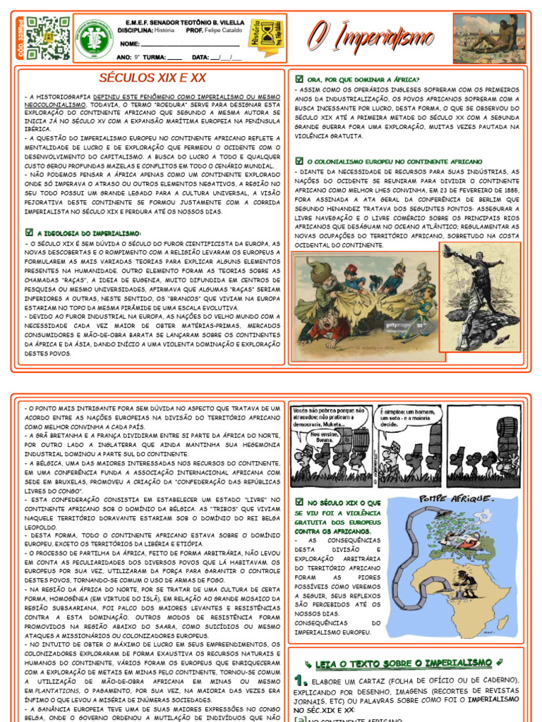 9º ANO - Imperialismo Europeu | PDF | África | Europa