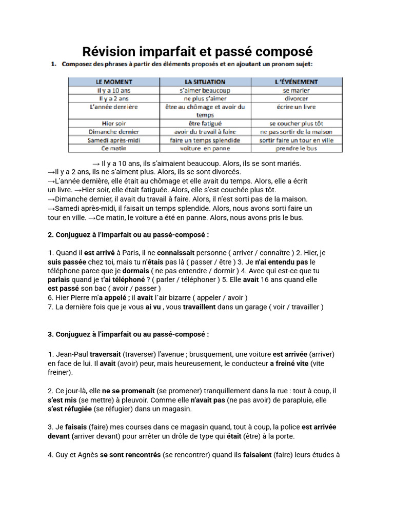 Révision passé composé et imparfait | PDF