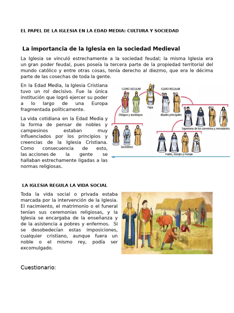 El Rol de la Iglesia en la Edad Media | PDF | Edades medias ...