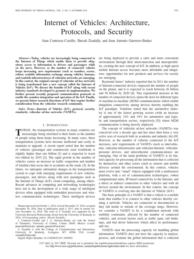 Internet of Vehicles Architecture Protocols and Security | PDF ...