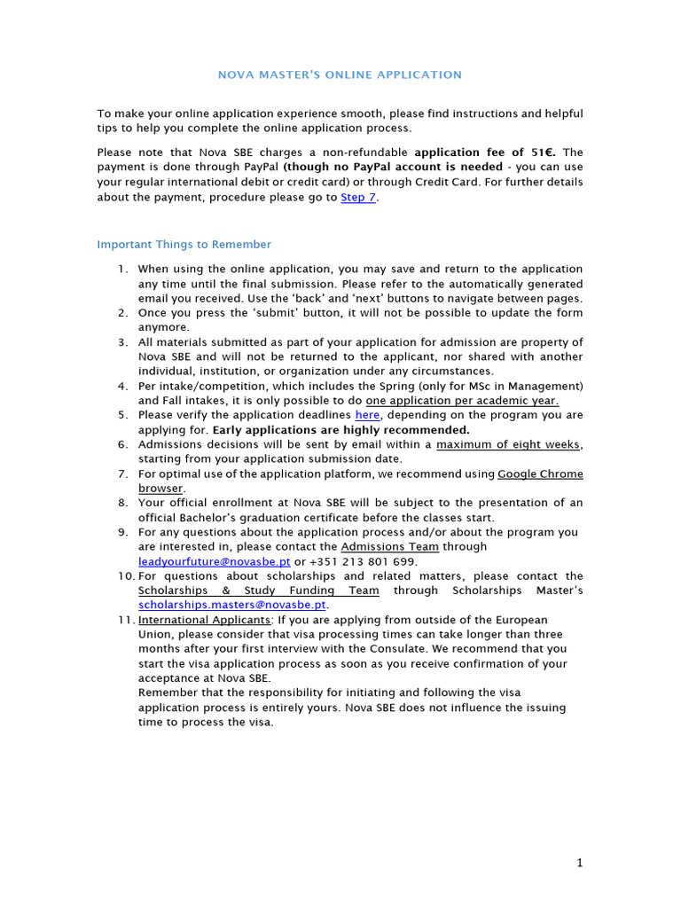 Nova SBE Master's Online Application Guide | PDF | Undergraduate ...