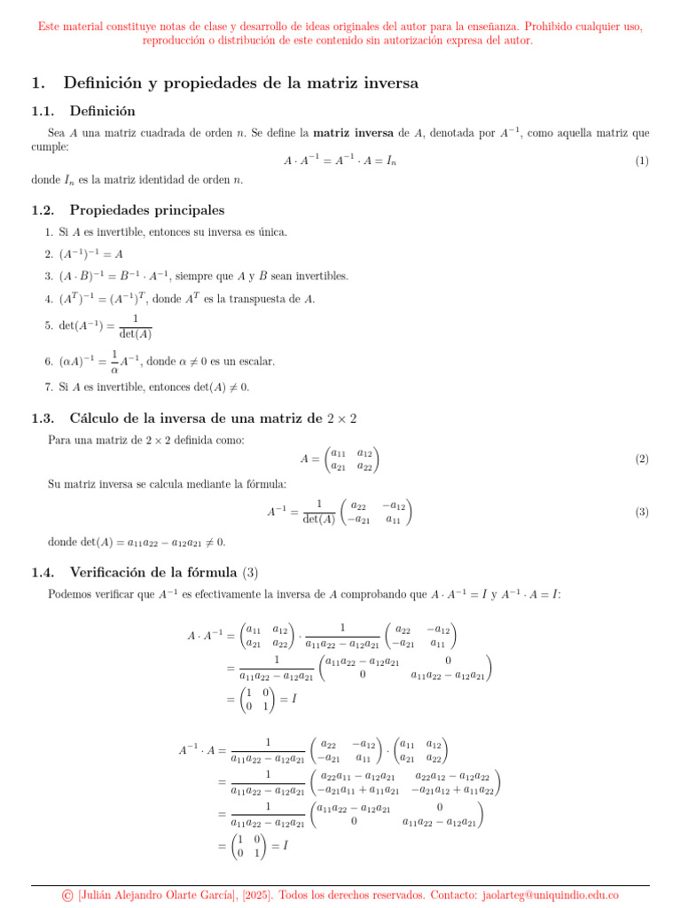 Lectura 2.inversa de Una Matriz y Nuevos Métodos para Solucionar ...