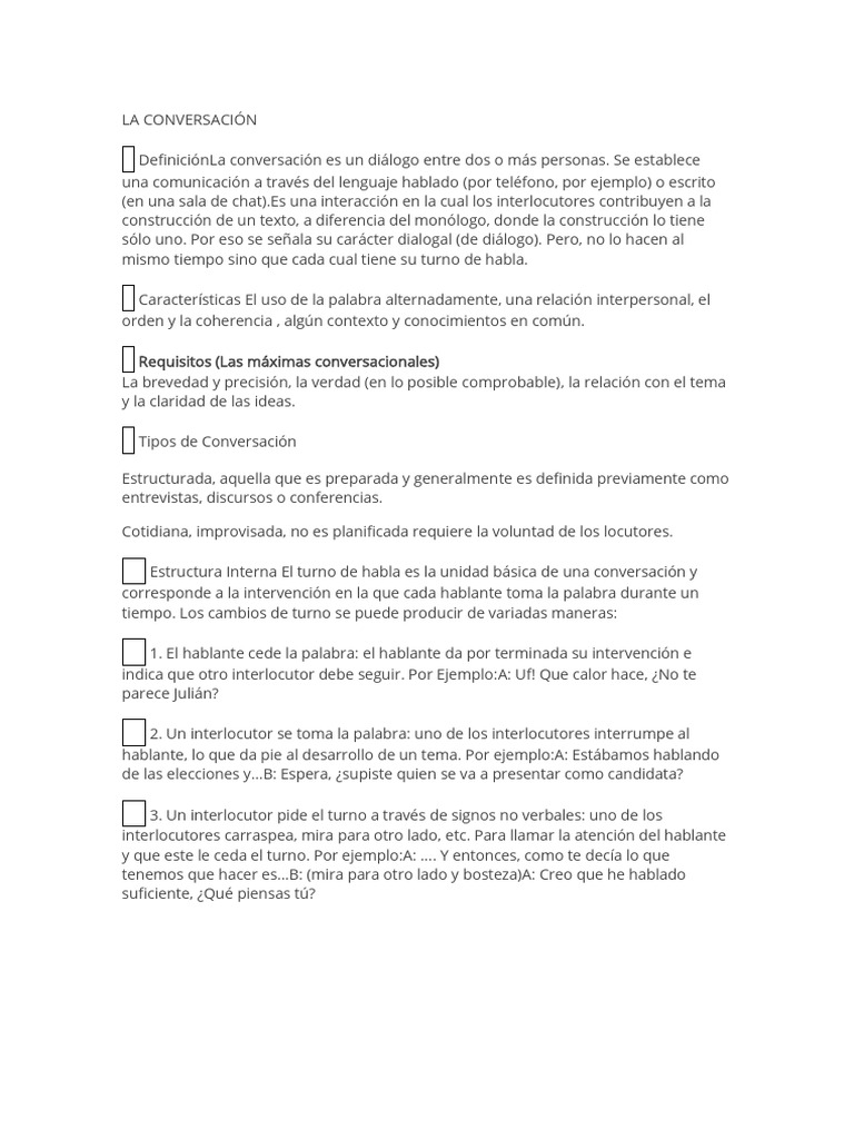 Características de la Conversación | PDF | Comunicación | Conversacion